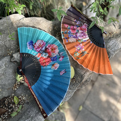 Summer Chinese Folding Fan — Ancient Style Cotton Linen Fan with Tassels