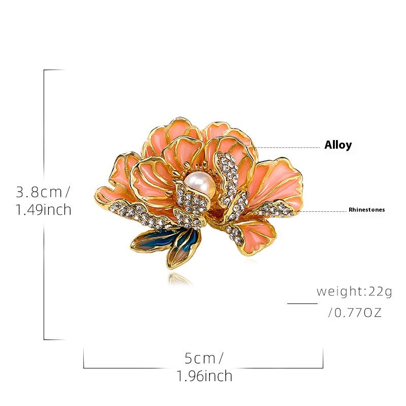 Handmade Enamel Peony Brooch — Luxury Chinese Style Cheongsam Pin
