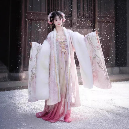 Women's Tang Dynasty Hanfu Winter Embroidered Shirt & Cloak Set
