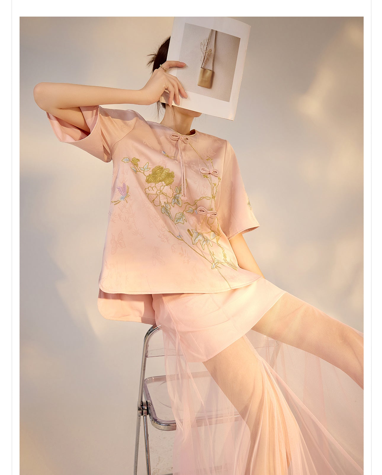 Summer New Chinese Style Embroidered Printed Top and Skirt Set