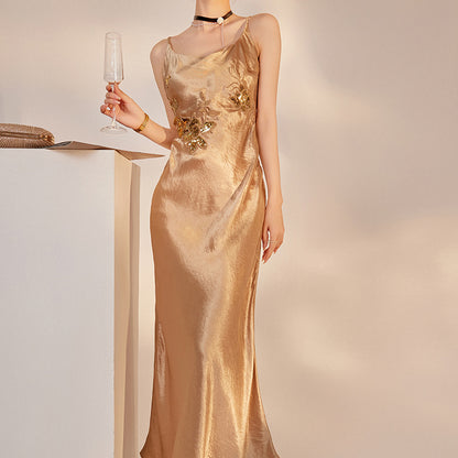 Elegant National Style Sequin Strap Dress | High-End Acetate Bodycon