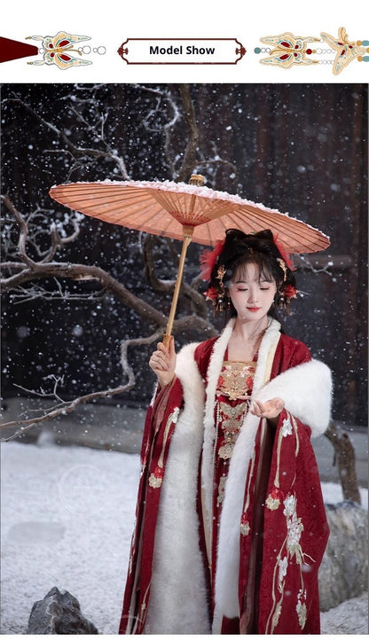 Women's Tang Dynasty Hanfu Winter Embroidered Shirt & Cloak Set