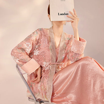 Spring New Chinese Style Velvet Sequin Embroidered Mesh Blouse