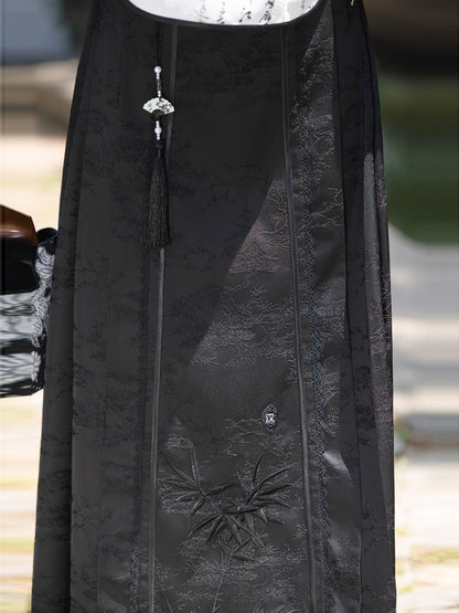 Elegant Improved Cheongsam Top & Hanfu Ink Design Skirt Set