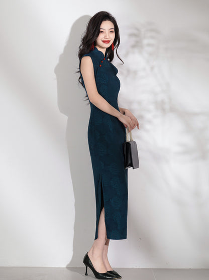 Improved Blue Cheongsam – 2025 Youth Daily Elegant Dress