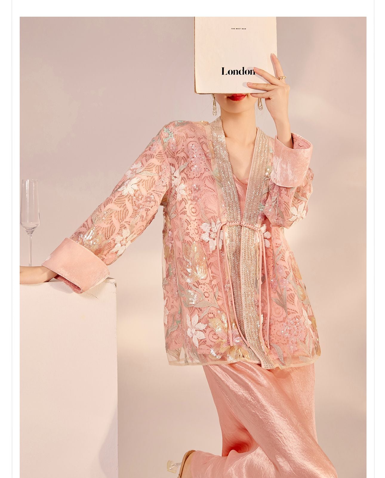 Spring New Chinese Style Velvet Sequin Embroidered Mesh Blouse