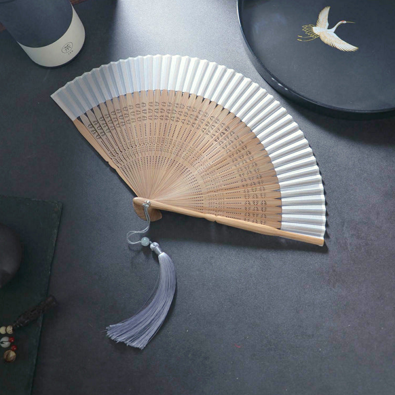 Handheld Green Folding Fan — Chinese Hanfu National Style Summer Fan
