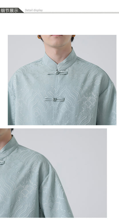 New Chinese Style Tang Shirt — Men’s Short-Sleeve Retro Button-Up Top