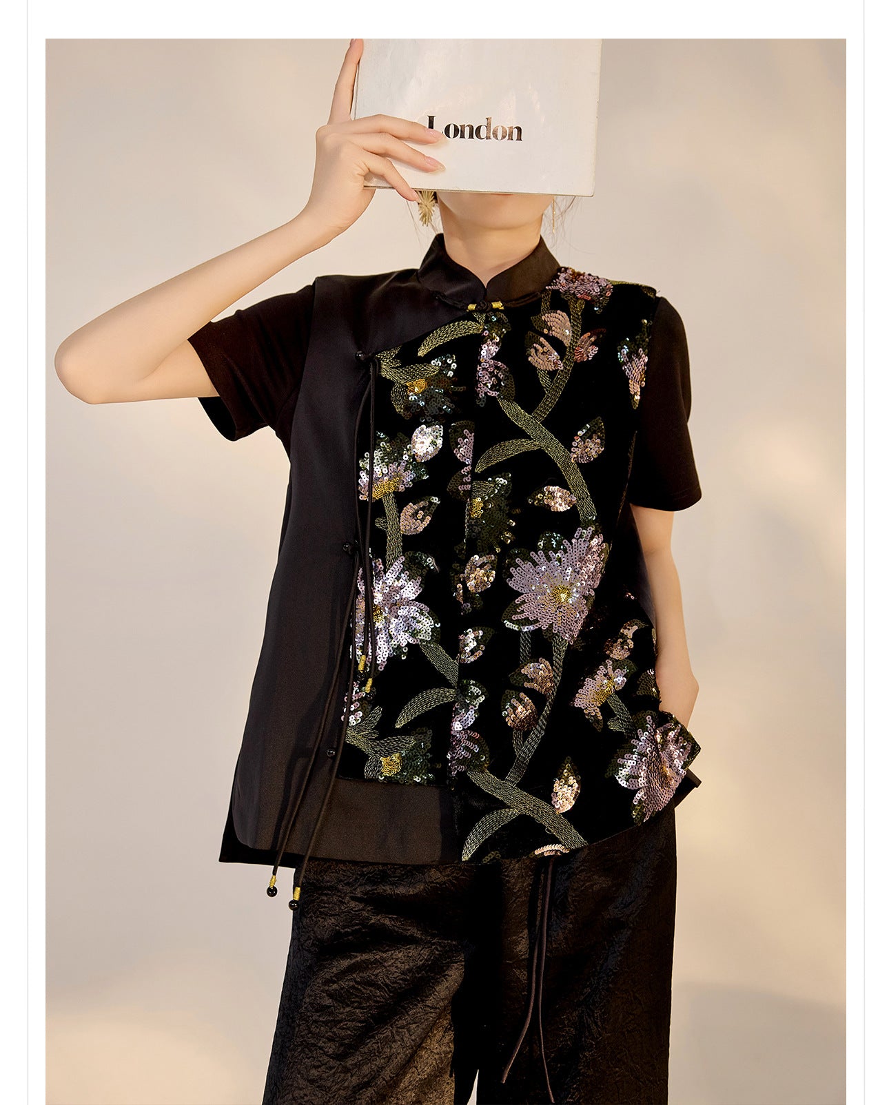 Summer Sequin Asymmetrical Vest Top High-End National Style