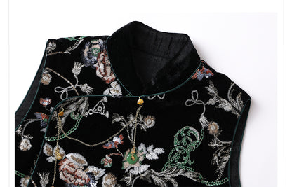 Elegant Velvet Floral Sequin Vest – High-End Women's Fashion
