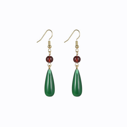 Imitation Chalcedony Green Earrings | New Chinese Style Ancient Water Drop Accessory