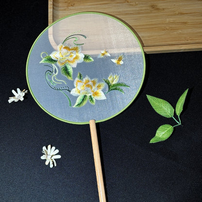 Handmade Chinese Round Fan — Summer Hanfu Cheongsam Embroidered Fan