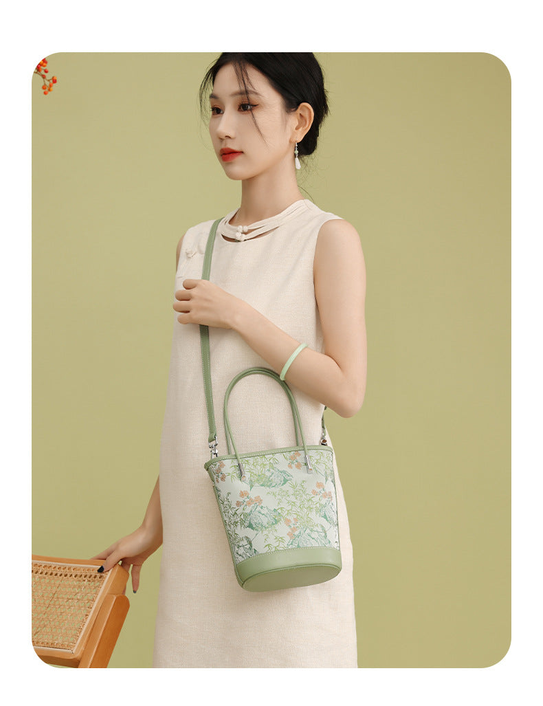 Song Brocade Silk Bucket Bag New Chinese Style Shoulder Crossbody Bag for Women