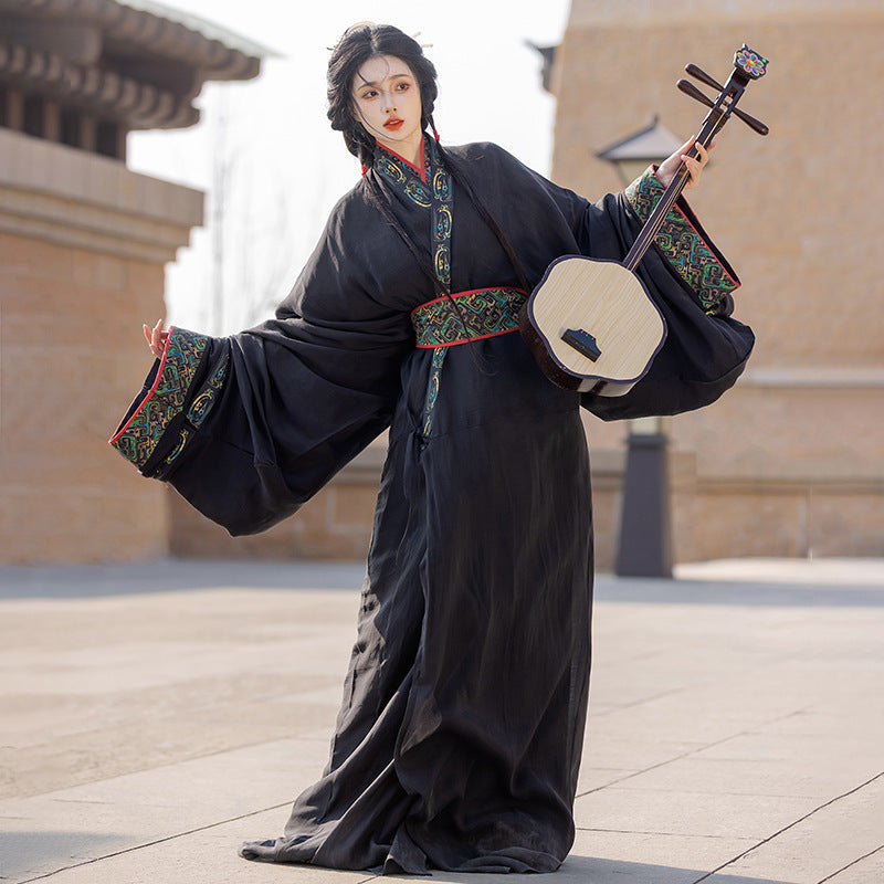 Warring States Hanfu — Straight Skirt Robe with Large Volume Tail for Women