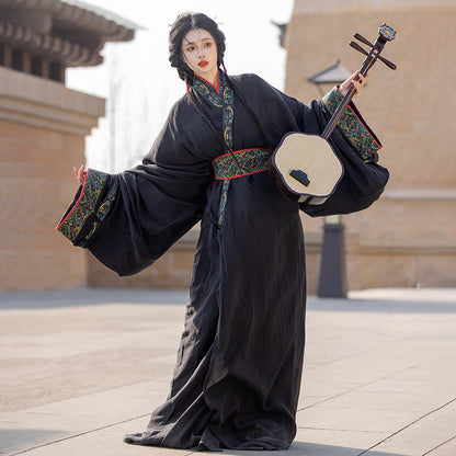 Warring States Hanfu — Straight Skirt Robe with Large Volume Tail for Women