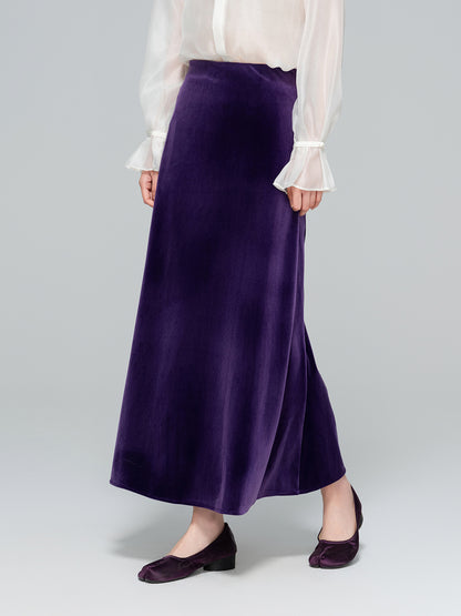 Autumn High-Waisted Long Velvet Skirt for Women