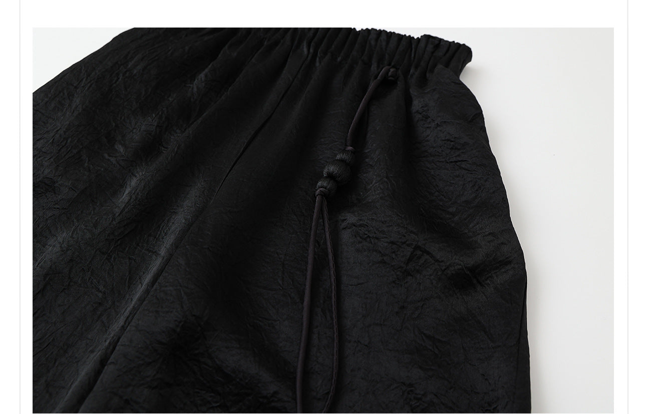 New Chinese Style High-Waist Wide-Leg Acetate Pants for Women