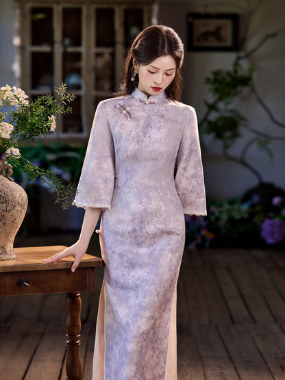 New Chinese Style Qipao – Side Eight-Button Stunning Satin Composite