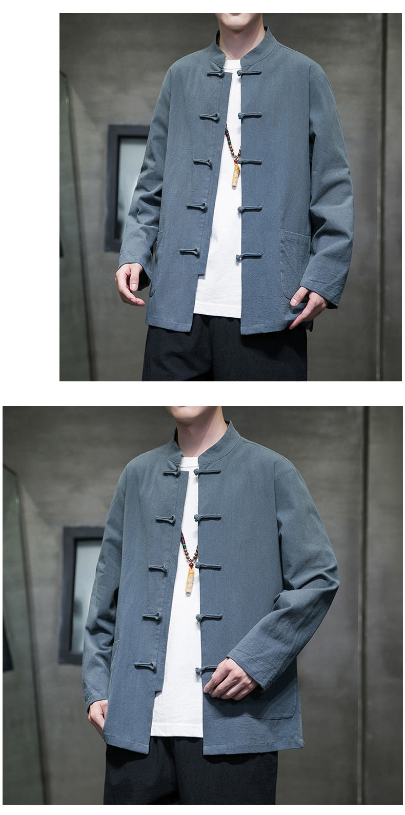 Mens Autumn Chinese Style Hanfu Tang Suit Button Up Cotton Linen Top