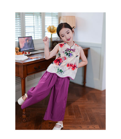 Retro Republic Style Girls Two-Piece — Improved Shirt & Pants Set
