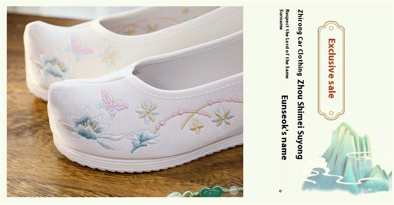 Hanfu Compatible Shoes — Inner Lift Embroidered High Heels for Women