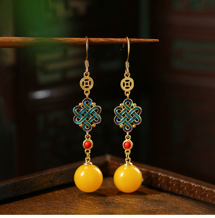 Chinese Knot Jade Earrings — Niche Amber Earrings Ancient Style