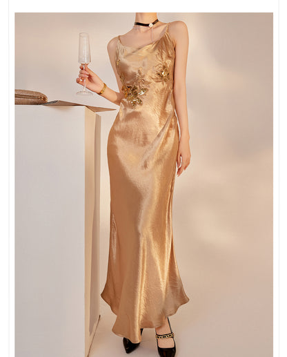 Elegant National Style Sequin Strap Dress | High-End Acetate Bodycon