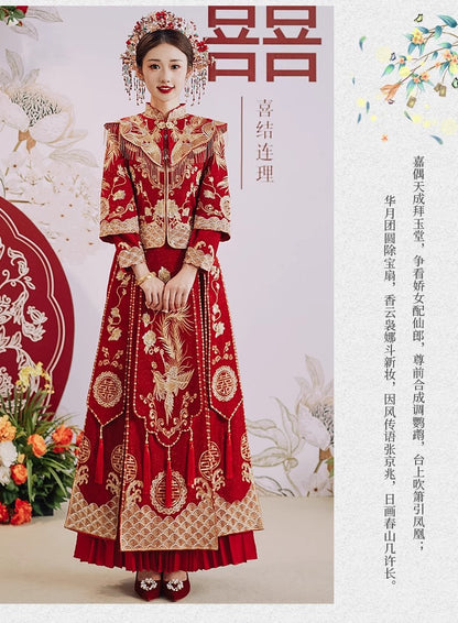 Chinese Wedding Dress Dragon Phoenix Xiuhe Bride & Groom Set