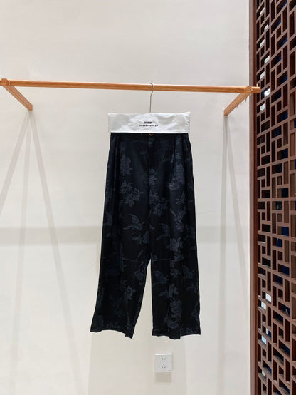 High-End Elegant Jacquard Slimming Loose Pants for Women