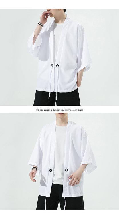 Summer Chinese Style Mens Hanfu Cardigan Taoist Robe Sun Protection