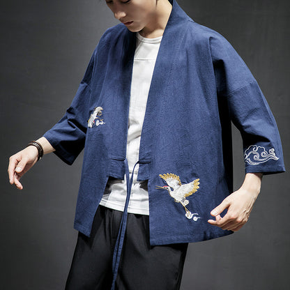 Mens Chinese Hanfu Taoist Robe Retro Kimono Jacket Trendy Top