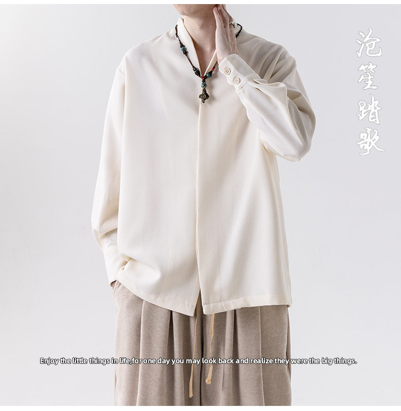 Mens Chinese Style Autumn Trendy Long Sleeve Casual Shirt Jacket