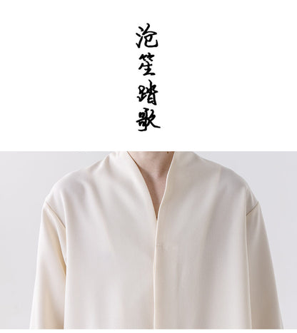 Mens Chinese Style Autumn Trendy Long Sleeve Casual Shirt Jacket