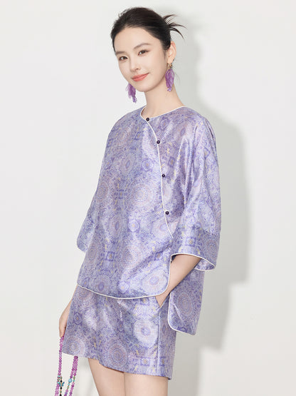 Chinese Style Asymmetrical Shirt & Shorts Set New Summer Casual Outfit