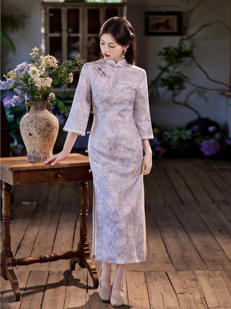 New Chinese Style Qipao – Side Eight-Button Stunning Satin Composite