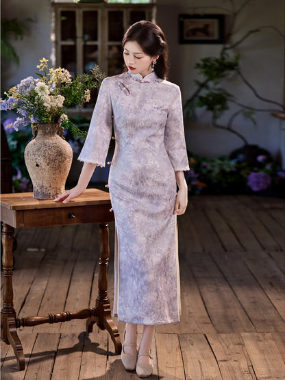 New Chinese Style Qipao – Side Eight-Button Stunning Satin Composite