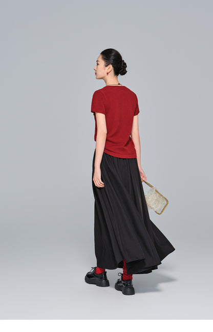 Slimming Vintage Half Skirt with Wide Hem for Women