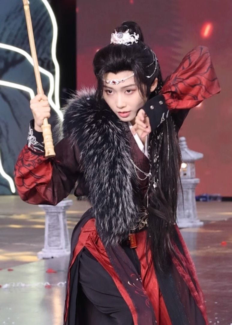 Men's and Women's Song Dynasty Hanfu Set Black Red Cross Collar Outfit