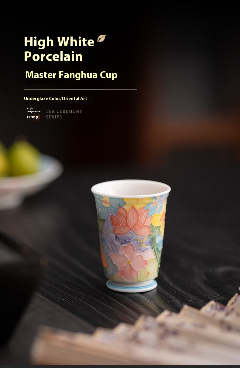 Jingdezhen Hand-Painted Underglaze Master Tea Cup Threaded Design