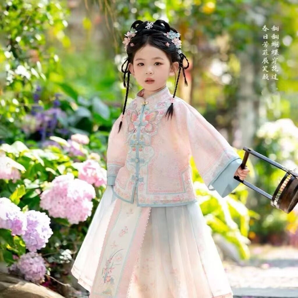 Girls’ Spring Autumn Hanfu | Ancient Style Ming Dynasty Mamian Skirt Set