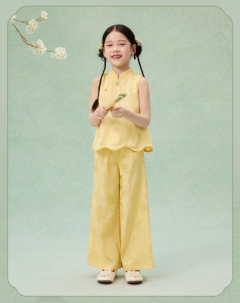 National Style Hanfu-Inspired Summer Set — Top & Pants for Children