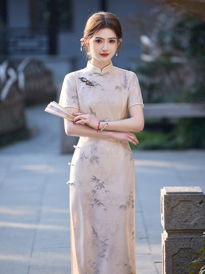 Ink Painting Long Cheongsam – Eight Side Buttons Elegant Dress