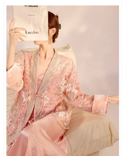 Spring New Chinese Style Velvet Sequin Embroidered Mesh Blouse