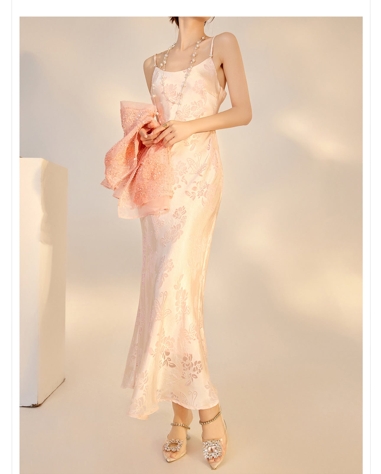 Elegant National Style Rayon Jacquard Embroidered Long Camisole Dress