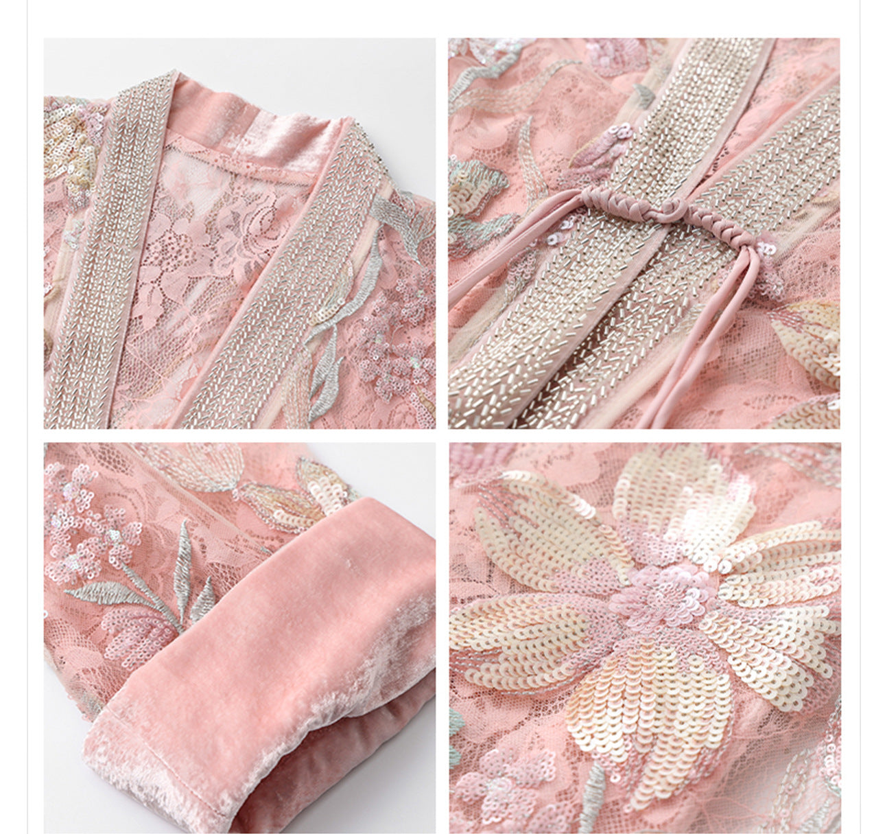 Spring New Chinese Style Velvet Sequin Embroidered Mesh Blouse