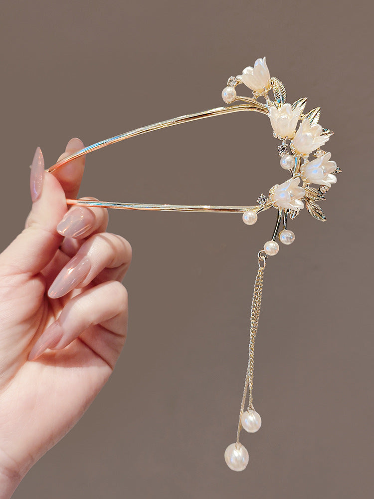 Super Fairy Bell Orchid Tassel U Hairpin Women High End Step Shake