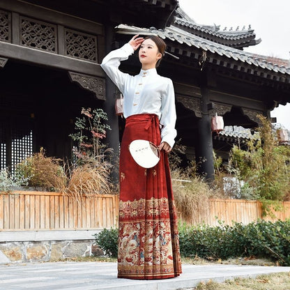 Elegant Autumn-Winter Brocade Horse-Face Skirt