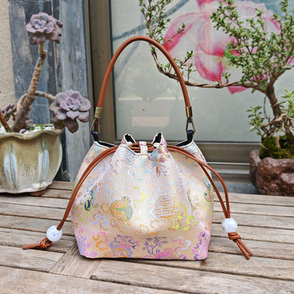 Creative Song Brocade Bucket Bag — New Chinese Style Hanfu Handbag for Women