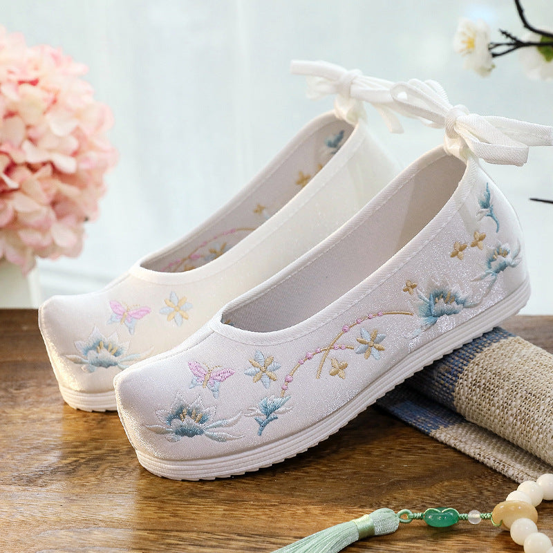 Hanfu Compatible Shoes — Inner Lift Embroidered High Heels for Women