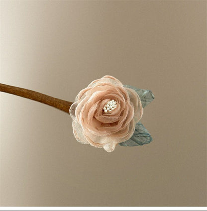 Purple Rose Hairpin Summer Mesh Flower Ancient Style Hair Accessory